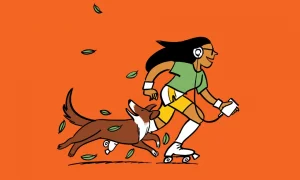 Women and dog running illustration